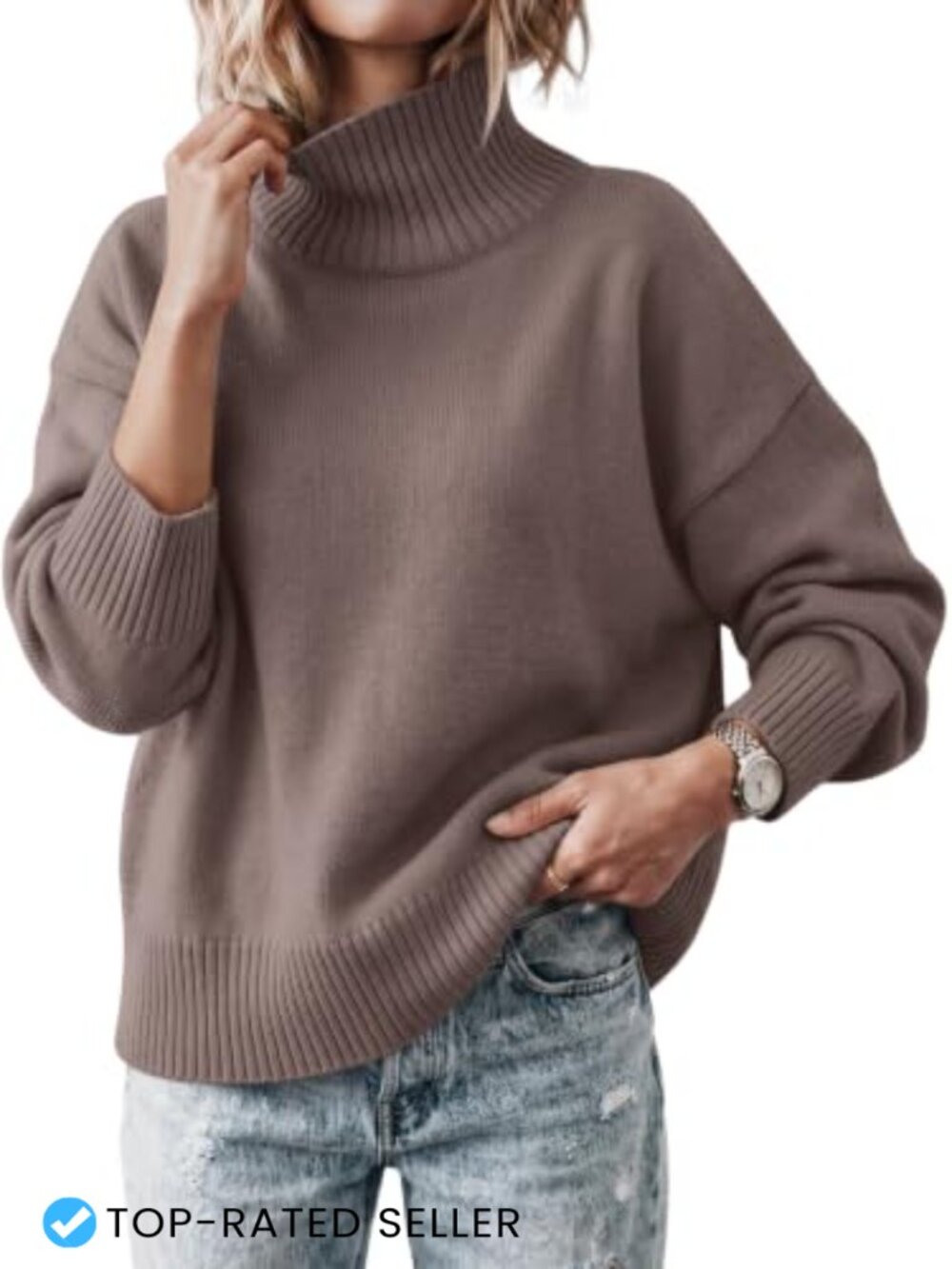 Oversized Turtleneck Sweater Soft Ribbed Knit Pullover